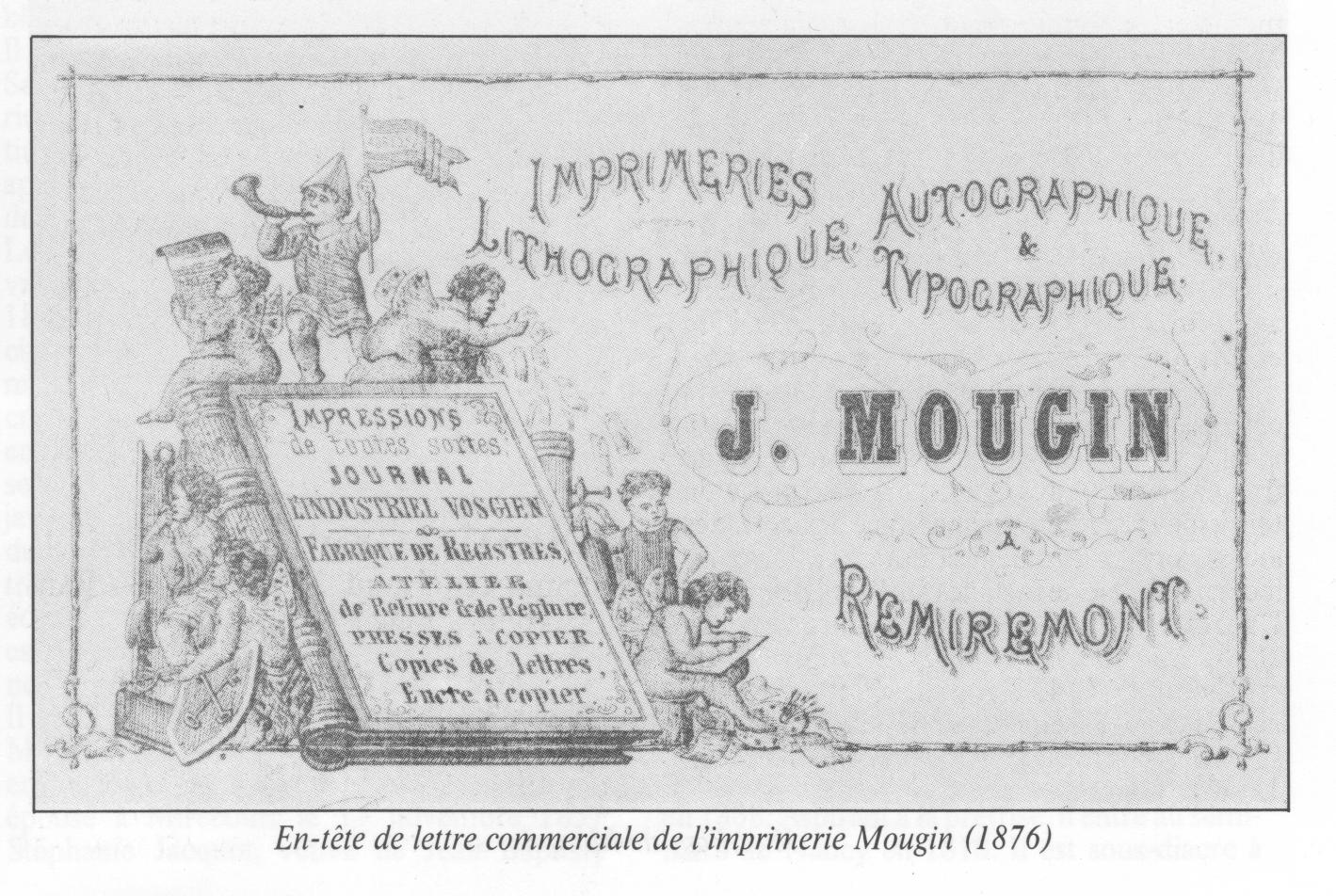 En-tte de lettre commerciale de l'imprimerie Mougin (1876).