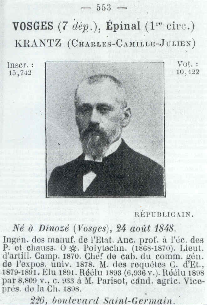 Charles Camille Julien Krantz - Page d'un trombinoscope de 1898.