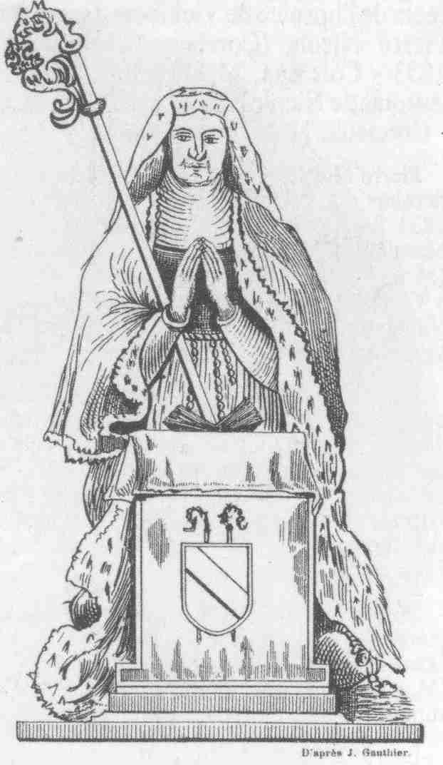 Statue funraire aujourd'hui disparue de Marguerite de Neufchtel, abbesse de Baume et de Remiremont (d'aprs J. Gauthier et A. Benot).